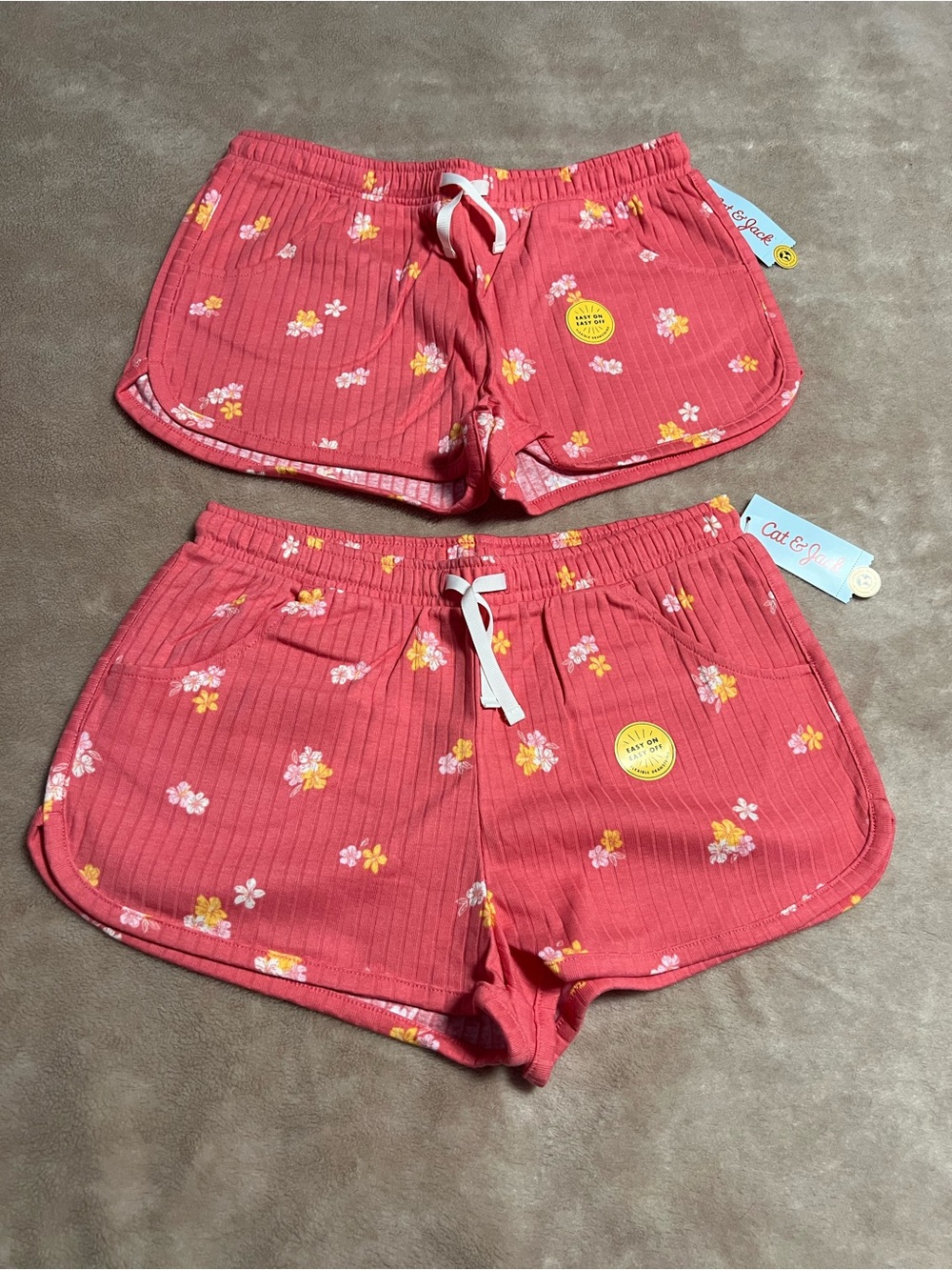 Cat & Jack Coral Pink Floral Drawstring Knit Shorts